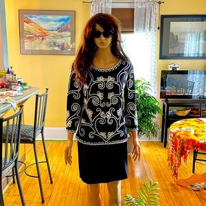 Beautiful embroidered Top Black and White Back and White Pin Striped Skirt